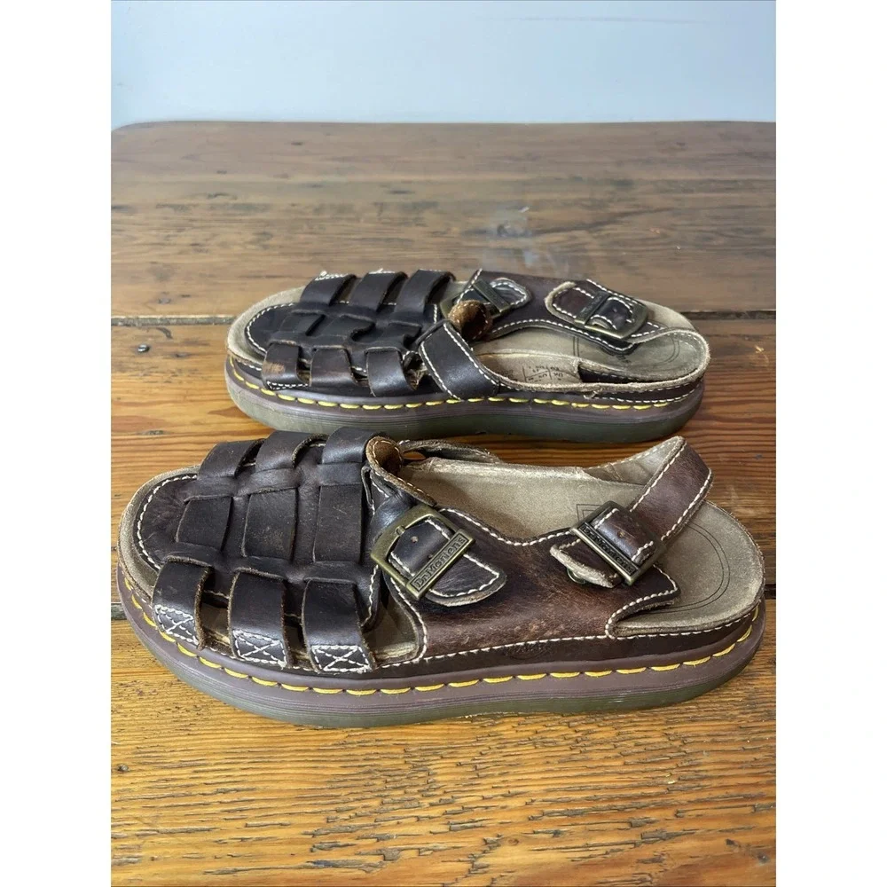 Vintage Y2K Doc Marten Chunky Fisherman Brown Leather Sandals 8092 Mens Sz 10 US